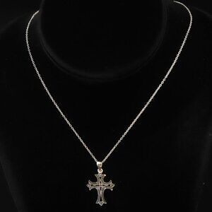 925 Sterling Silver Marcasite DESIGNER Cross Pendant Cable Chain Necklace